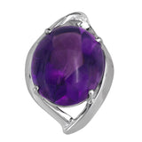 14K White Gold Amethyst Cabochon With Brilliant Faceted Pavillion Pendant