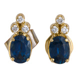 14K Yellow Gold Sapphire And Diamond Stud Earrings