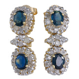 14K Two-Tone Gold Diamond Sapphire Vintage Drop Earrings