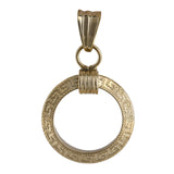 18K Yellow Gold Greek Key Pattern Circle Disk Pendant