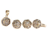 14K Yellow Gold Diamond Cluster Round And Baguette Cut Jewelry Set 2.22Ctw