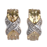 14K Two-Tone Gold Diamond Watch Band Style Cuff Earrings