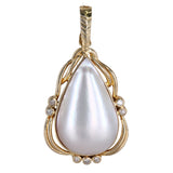 14K Yellow Gold Diamond Teardrop Pearl Charm Pendant