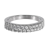 14K White Gold Diamond 2-Row Cluster Wedding Band Ring 0.96Ctw