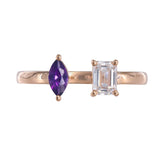 10K Rose Gold Diamond Lab Amethyst Moi Et Toi Open Cuff Ring