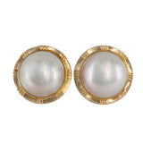 14K Yellow Gold Mabe Button Peal Stud Earrings