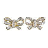 14K Yellow Gold Diamond Bow Brooch Design Stud Earrings