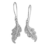 14K White Gold Diamond Milgrain Leaf Drop Earrings