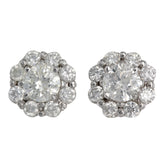 18K White Gold Diamond Floral Stud Earrings 1.84Ctw