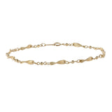 14K Yellow Gold Wave Curved Bar and Bead Link Bracelet/Anklet