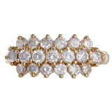 14K Yellow Gold Diamond Cluster 3-Row Cocktail Ring 0.71Ctw