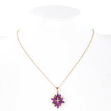 14K Yellow Gold Amethyst And Diamond Flower Charm Rolo Link Necklace