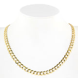 14K Yellow Gold Diamond-Cut Concave Curb Cuban Link Chain 7mm Width - 24"