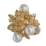 14K Yellow Gold Diamond And Pearls Hawaiian Lily Flower Cluster Cocktail Ring