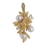 14K Yellow Gold Pearl And Diamond Lily Flower Vine Cluster Pendant