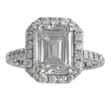 14k White Gold Emerald Cut Moissanite Diamond Halo Engagement Ring