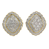 18K Two-Tone Gold Diamond Cluster Vintage Cocktail Earrings 2.91Ctw