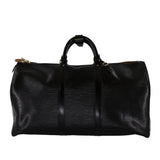 Authentic Louis Vuitton Noir Epi Leather Keepall 50 Boston Travel Bags Black