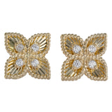 18K Yellow Gold Diamond Guilloche Diamond-Cut Lily Rope Border Stud Earrings