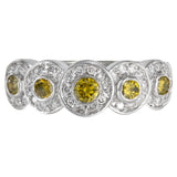 14K White Gold Yellow And White Fancy Diamonds Cluster Ring 0.51Ctw