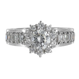 18K White Gold Diamond Solitaire With Halo And Accents Diamonds Engagement Ring 1.12Ctw