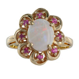 14K Yellow Gold Opan And Pink Sapphire Cocktail Ring