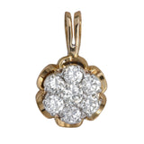 14K Yellow Gold Diamond Cluster Flower Design Pendant 0.49Ctw