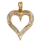 14K Yellow Gold Diamond Channel Set Heart Pendant 0.33Ctw