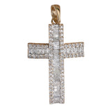 10K Two-Tone Diamond Channel Set Baguette Cross Pendant 1.27Ctw