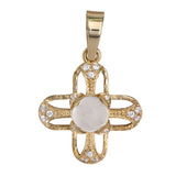 14K Yellow Gold Moonstone Center Round Cabochon Cut And Cubic Zirconia Accents Cross Pendant