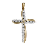 14K Yellow Gold Diamond Graduated Flowing Cross Pendant 0.67Ctw