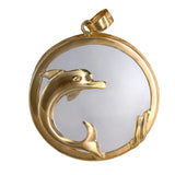 14K Yellow Gold Round Dolphin Pendant Mother of Pearl Inlay