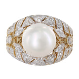 14K Yellow Gold Diamond And Pearl Cocktail Ring