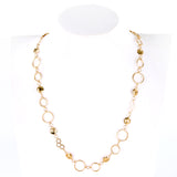 18K Yellow Gold Fancy Rolo Wrap Link, Round Disk, Diamond-Cut Hexagonal Link Necklace 32"