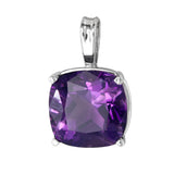 14k White Gold Solitaire Cushion Cut Amethyst Pendant