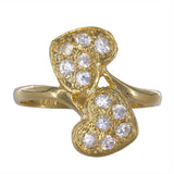 18k Yellow Gold Twin Heart Cubic Zirconia Cocktail Ring