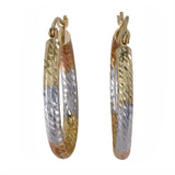 14k Tri-Color Gold Round Hollow Hoops