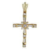 14K Yellow Gold Diamond Baguette and Round Cut Incrusted Cross Pendant