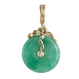 14K Yellow Gold Diamond and Jade Disc Pendant