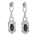 14k White Gold Sapphire And Diamond Art Deco Style Drop Earrings