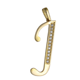 18K Yellow Gold Diamond Cursive J Letter Pendant