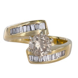 14K Yellow Gold Diamond Solitaire With Accent Baguette Cut Diamonds 1.29Ctw