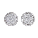 14K White Gold Diamond Cluster Round Stud Earrings 1.04Ctw