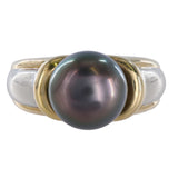 14K Two-Tone Gold Tahitian Black Natural Pearl Cocktail Ring