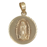 14K Yellow Gold Round Diamond-Cut Virgin Mary/Lady Guadalupe Pendant