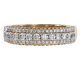 14K Yellow Gold Diamond Cluster 3 Rows Band Ring