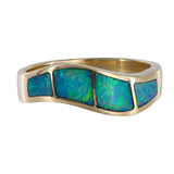 18K Yellow Gold Fire Opal Inlay Wavy Band Ring