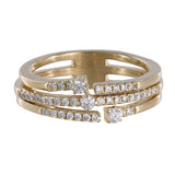 14K Yellow Gold Diamond 3 Rows Stacked Band Ring 0.28Ctw