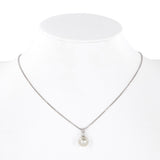 10K White Gold Pearl And Diamond Wheat Chain Link Dainty Necklace