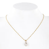 14k Yellow Gold Pearl And Diamond Pendant Twisting Box Link Chain Necklace